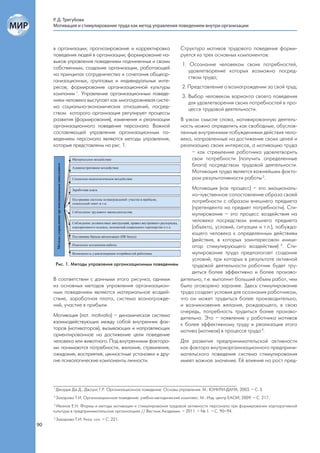 Р. Д. Трегубова
     Мотивация и стимулирование труда как метод управления поведением внутри организации



     в организации; прогнозирование и корректировка                    Структура мотивов трудового поведения форми-
     поведения людей в организации; формирование на-                   руется из трех основных компонентов:
     выков управления поведением подчиненных и своим
                                                                        1. Осознание человеком своих потребностей,
     собственным; создание организации, работающей
                                                                           удовлетворение которых возможно посред-
     на принципах сотрудничества и сочетания общеор-
                                                                           ством труда;
     ганизационных, групповых и индивидуальных инте-
     ресов; формирование организационной культуры                       2. Представление о вознаграждении за свой труд;
     компании 1. Управление организационным поведе-
                                                                        3. Выбор человеком варианта своего поведения
     нием человека выступает как многоуровневая систе-
                                                                           для удовлетворения своих потребностей в про-
     ма социально-экономических отношений, посред-
                                                                           цессе трудовой деятельности.
     ством которого организация регулирует процессы
     развития (формирования), изменения и реализации                   В узком смысле слова, мотивированную деятель-
     организационного поведения персонала. Важной                      ность можно определить как свободные, обуслов-
     составляющей управления организационным по-                       ленные внутренними побуждениями действия чело-
     ведением персонала являются методы управления,                    века, направленные на достижение своих целей и
     которые представлены на рис. 1.                                   реализацию своих интересов, а мотивацию труда
                                                                            – как стремление работника удовлетворить
                                                                            свои потребности (получить определенные
                                                                            блага) посредством трудовой деятельности.
                                                                            Мотивация труда является важнейшим факто-
                                                                            ром результативности работы 2.
                                                                Мотивация (как процесс) – это эмоциональ-
                                                                но-чувственное сопоставление образа своей
                                                                потребности с образом внешнего предмета
                                                                (претендента на предмет потребности). Сти-
                                                                мулирование – это процесс воздействия на
                                                                человека посредством внешнего предмета
                                                                (объекта, условий, ситуации и т.п.), побужда-
                                                                ющего человека к определенным действиям
                                                                (действия, в которых заинтересован иници-
                                                                атор стимулирующего воздействия) 3. Сти-
                                                                мулирование труда предполагает создание
                                                                условий, при которых в результате активной
      Рис. 1. Методы управления организационным поведением      трудовой деятельности работник будет тру-
                                                                диться более эффективно и более произво-
     В соответствии с данными этого рисунка, одними        дительно, т.е. выполнит больший объем работ, чем
     из основных методов управления организацион-          было оговорено заранее. Здесь стимулирование
     ным поведением являются материальное воздей-          труда создает условия для осознания работником,
     ствие, заработная плата, система вознагражде-         что он может трудиться более производительно,
     ний, участие в прибыли.                               и возникновения желания, рождающего, в свою
                                                           очередь, потребность трудиться более произво-
     Мотивация (лат. motivatio) – динамическая система     дительно. Это – появление у работника мотивов
     взаимодействующих между собой внутренних фак-         к более эффективному труду и реализация этого
     торов (мотиваторов), вызывающих и направляющих        мотива (мотивов) в процессе труда 4.
     ориентированное на достижение цели поведение
     человека или животного. Под внутренними фактора-      Для развития предпринимательской активности
     ми понимаются потребности, желания, стремления,       как фактора внутриорганизационного предприни-
     ожидания, восприятия, ценностные установки и дру-     мательского поведения система стимулирования
     гие психологические компоненты личности.              имеет важное значение. Её влияние на рост пред-




     1
         Джордж Дж.Д., Джоунс Г.Р. Организационное поведение. Основы управления. М.: ЮНИТИ-ДАНА, 2003. – С. 3.
     2
         Захарова Т.И. Организационное поведение: учебно-методический комплекс. М.: Изд. центр ЕАОИ, 2009. – С. 217.
     3
       Иванов Е.Н. Формы и методы мотивации и стимулирования трудовой активности персонала при формировании корпоративной
     культуры в предпринимательских организациях // Вестник Академии. – 2011. – № 1. – С. 90–94.
     4
         Захарова Т.И. Указ. соч. – С. 221.
90
 