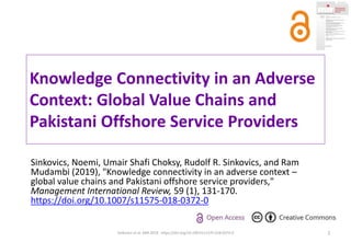 Knowledge Connectivity in an Adverse
Context: Global Value Chains and
Pakistani Offshore Service Providers
Sinkovics, Noemi, Umair Shafi Choksy, Rudolf R. Sinkovics, and Ram
Mudambi (2019), "Knowledge connectivity in an adverse context –
global value chains and Pakistani offshore service providers,"
Management International Review, 59 (1), 131-170.
https://doi.org/10.1007/s11575-018-0372-0
Sinkovics et al. MIR 2019 - https://doi.org/10.1007/s11575-018-0372-0 1
 