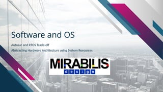 Software and OS
Autosar and RTOS Trade-off
Abstracting Hardware Architecture using System Resources
 