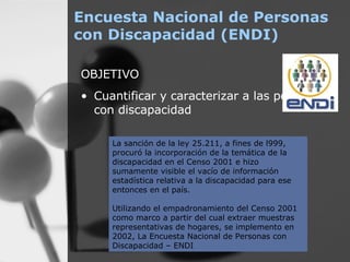 Encuesta Nacional de Personas con Discapacidad (ENDI) <ul><li>OBJETIVO  </li></ul><ul><li>Cuantificar y caracterizar a las...