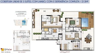 COBERTURA LINEAR DE 3 SUÍTES, COM LAVABO, COPA E DEPENDÊNCIA COMPLETA - 213M²
 