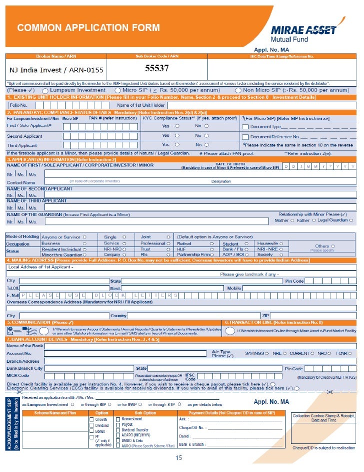 Mirae asset mutual fund common application form