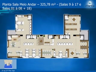 2º ao 21º Pav. tipo
Planta Sala Meio Andar – 325,78 m² - (Salas 9 à 17 e
Salas 01 à 08 + 18)
 