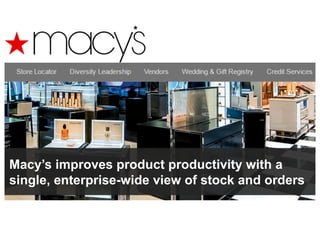© 2014 Forrester Research, Inc. Reproduction Prohibited
21
Macy’s improves product productivity with a
single, enterprise-wide view of stock and orders
 