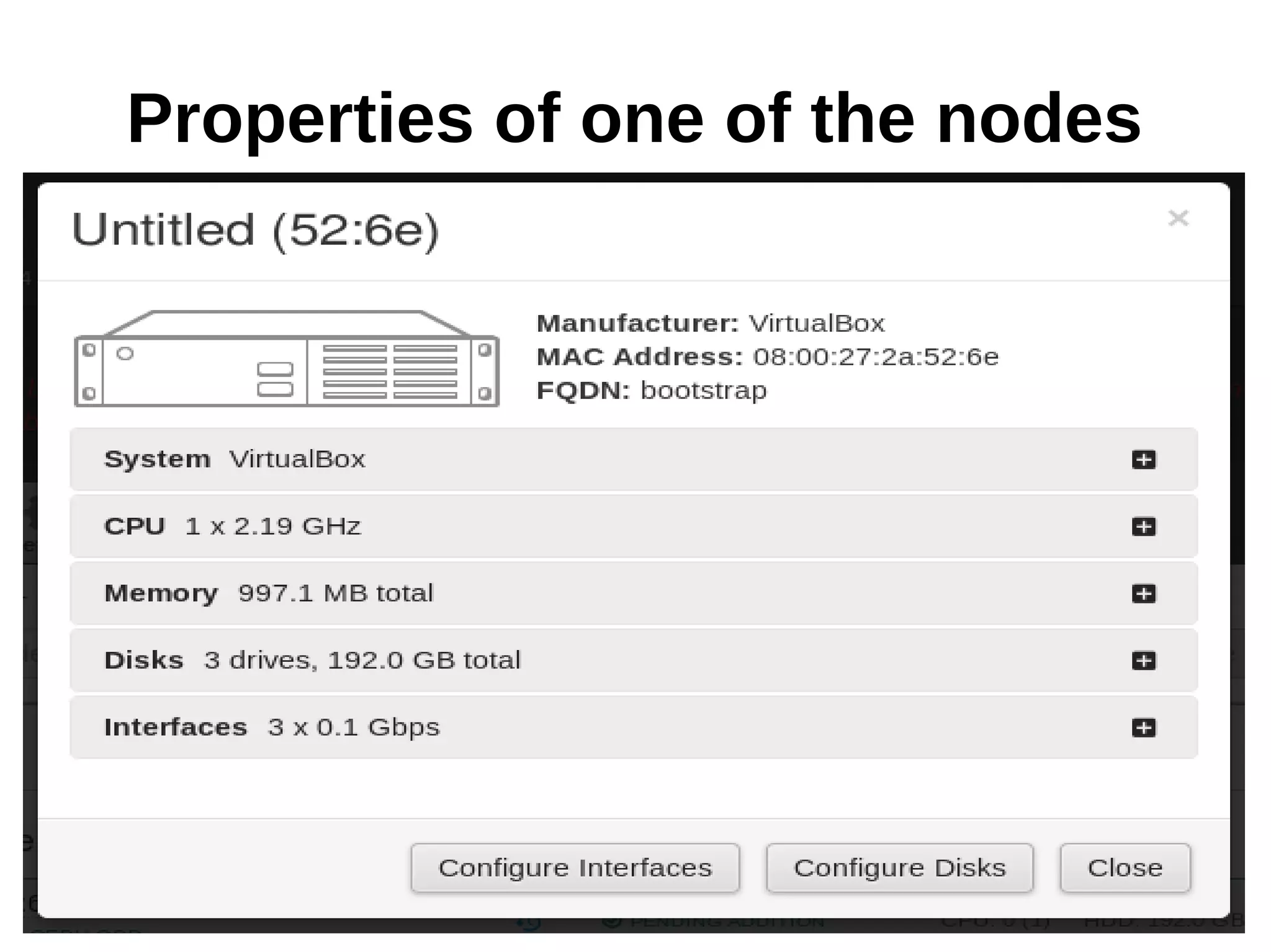 Properties of one of the nodes
