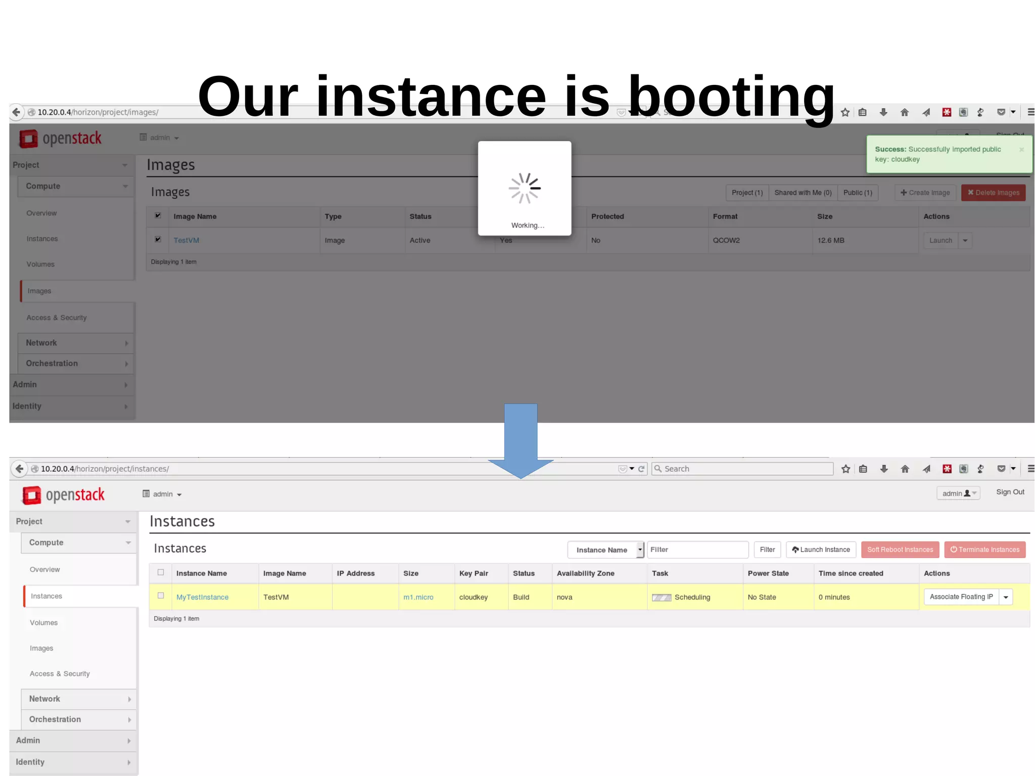 Our instance is booting