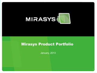 1
Mirasys Product Portfolio
January, 2013
 