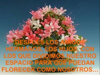 DESPUÉS LOS AMIGOS HERMANOS, LOS HIJOS, CON LOS QUE DIVIDIMOS NUESTRO ESPACIO PARA QUE PUEDAN FLORECER COMO NOSOTROS… 