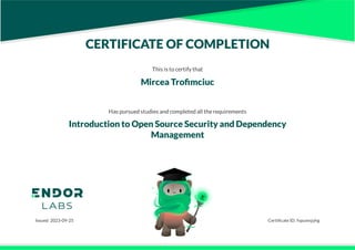 Open Source Software (OSS) Risks - Mircea Trofimciuc's Certification | PDF