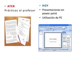 • AYER
Prácticos al profesor
• HOY
• Presentaciones en
power point
• Utilización de PC
 