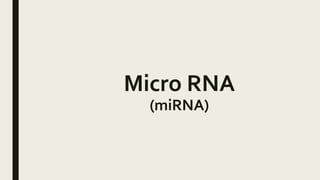 Micro RNA
(miRNA)
 