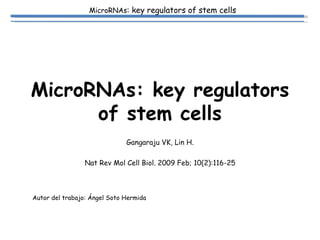 MicroRNAs: key regulators of stem cells Gangaraju VK, Lin H. Nat Rev Mol Cell Biol. 2009 Feb; 10(2):116-25 Autor del trabajo: Ángel Soto Hermida 