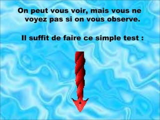 On peut vous voir, mais vous ne voyez pas si on vous observe. Il suffit de faire ce simple test : 