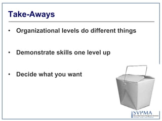 Take-Aways<br /><ul><li>Organizational levels do different things