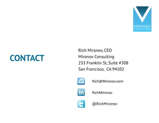 CONTACT
Rich Mironov, CEO
Mironov Consulting
233 Franklin St, Suite #308
San Francisco, CA 94102
RichMironov
@RichMironov
...