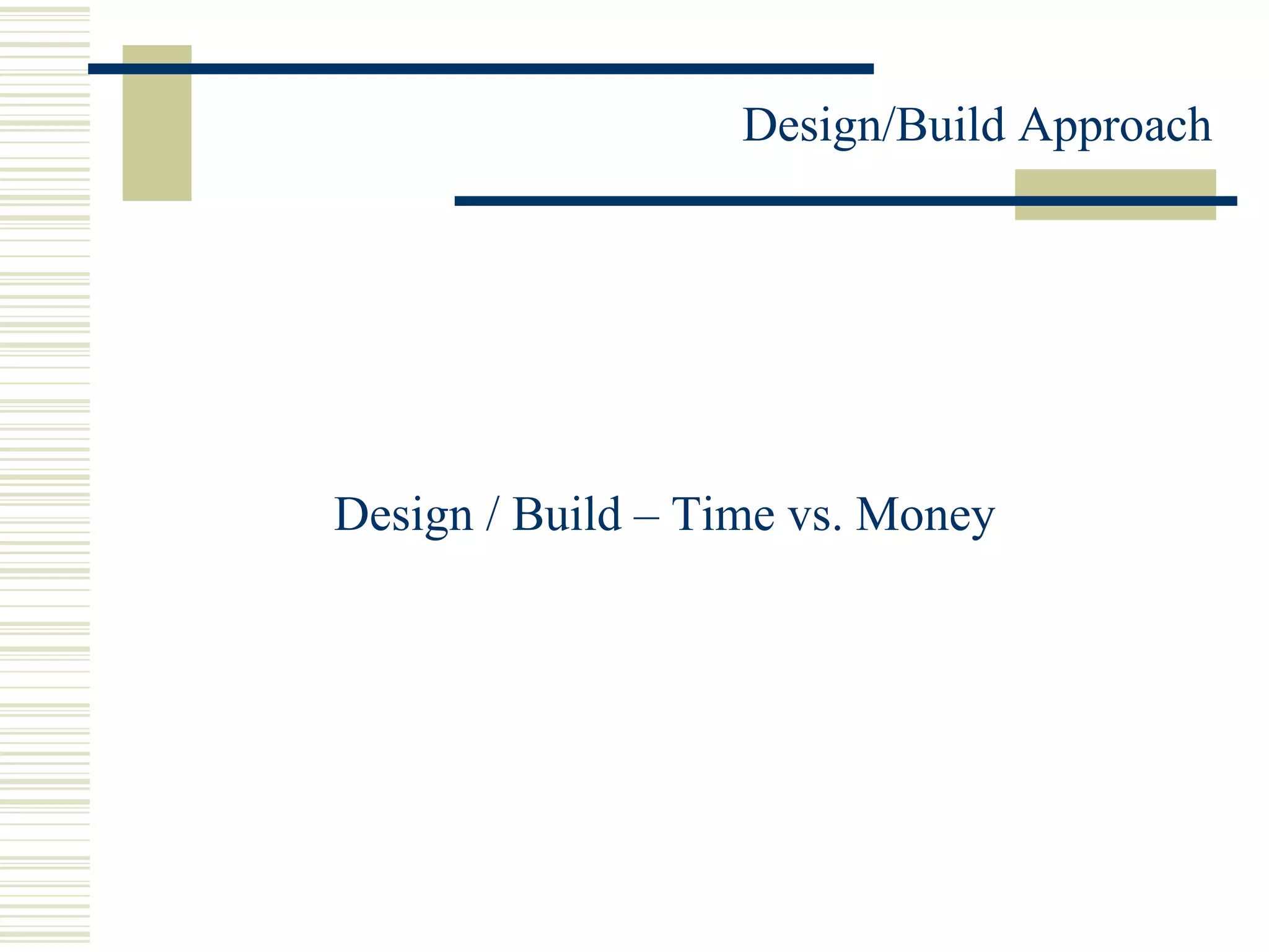 Design / Build – Time vs. Money 