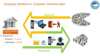 Company initiated vs. Customer initiated sales
Inbound
Outbound
Customer base:
→ Consumers: ~1.2 million
→ Small Business:...