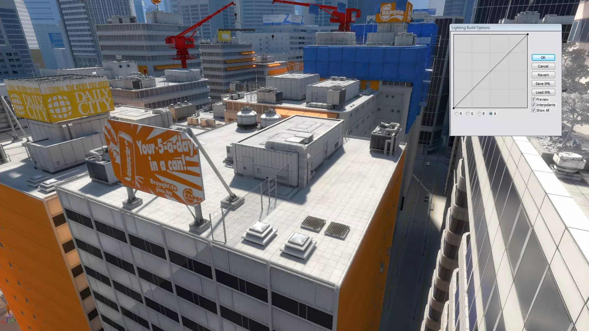 Color correction
• Curves
– Color correction post process
– Very similar to photoshop equivalent
– Arbitrary number of segments in editor
– Curves for R, G, B and Luminance
 