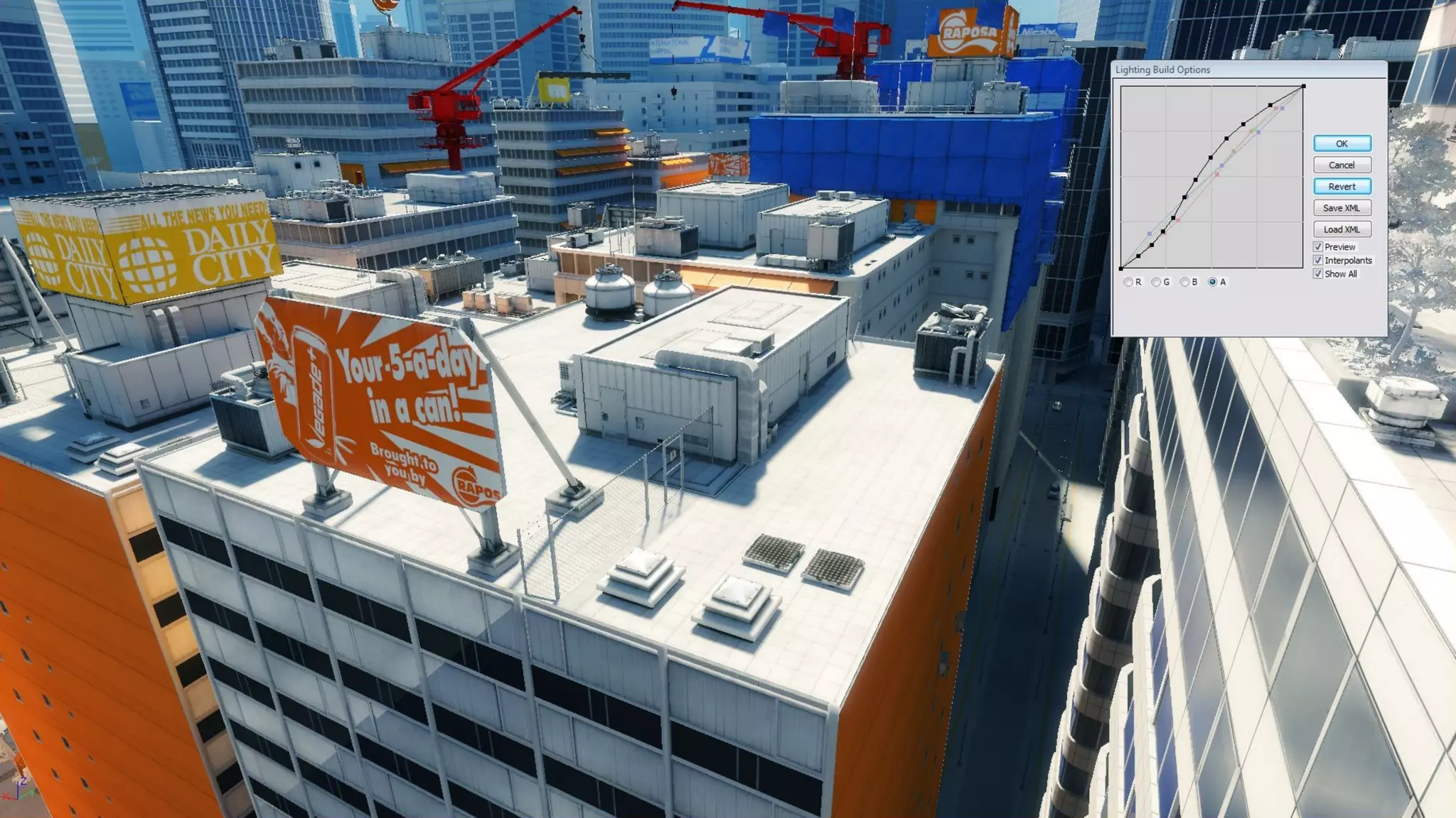 Color correction
• Curves
– Color correction post process
– Very similar to photoshop equivalent
– Arbitrary number of segments in editor
– Curves for R, G, B and Luminance
 