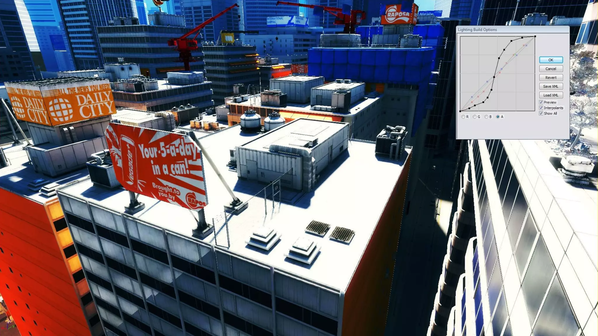 Color correction
• Curves
– Color correction post process
– Very similar to photoshop equivalent
– Arbitrary number of segments in editor
– Curves for R, G, B and Luminance
 