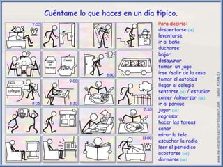 29
Verbos Reflexivos
Reflexive verbs are used to show that when you do
an action you are the receiver of that action. You
...