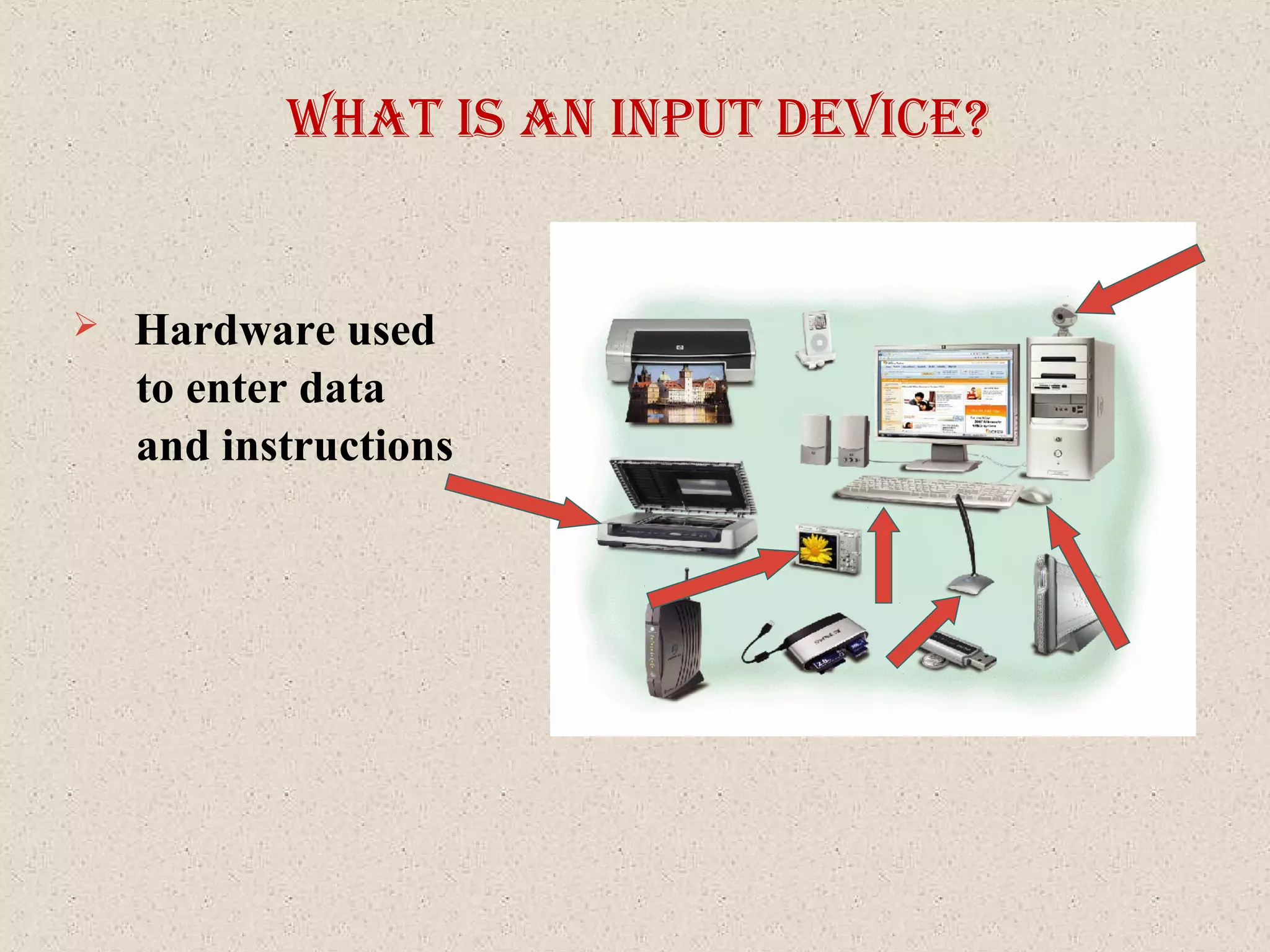 What IS an Input devIce?
 Hardware used
to enter data
and instructions
 