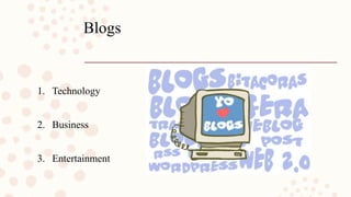 Blogs
1. Technology
2. Business
3. Entertainment
 