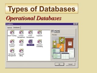 Operational DatabasesOperational Databases
Types of DatabasesTypes of Databases
 