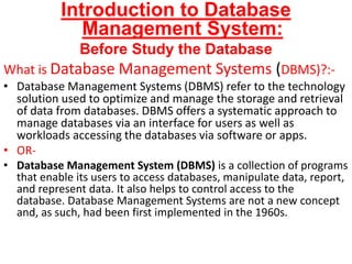 Function of DBMS:
1. Defining database schema: it must give facility
for defining the database structure also
specifies ac...