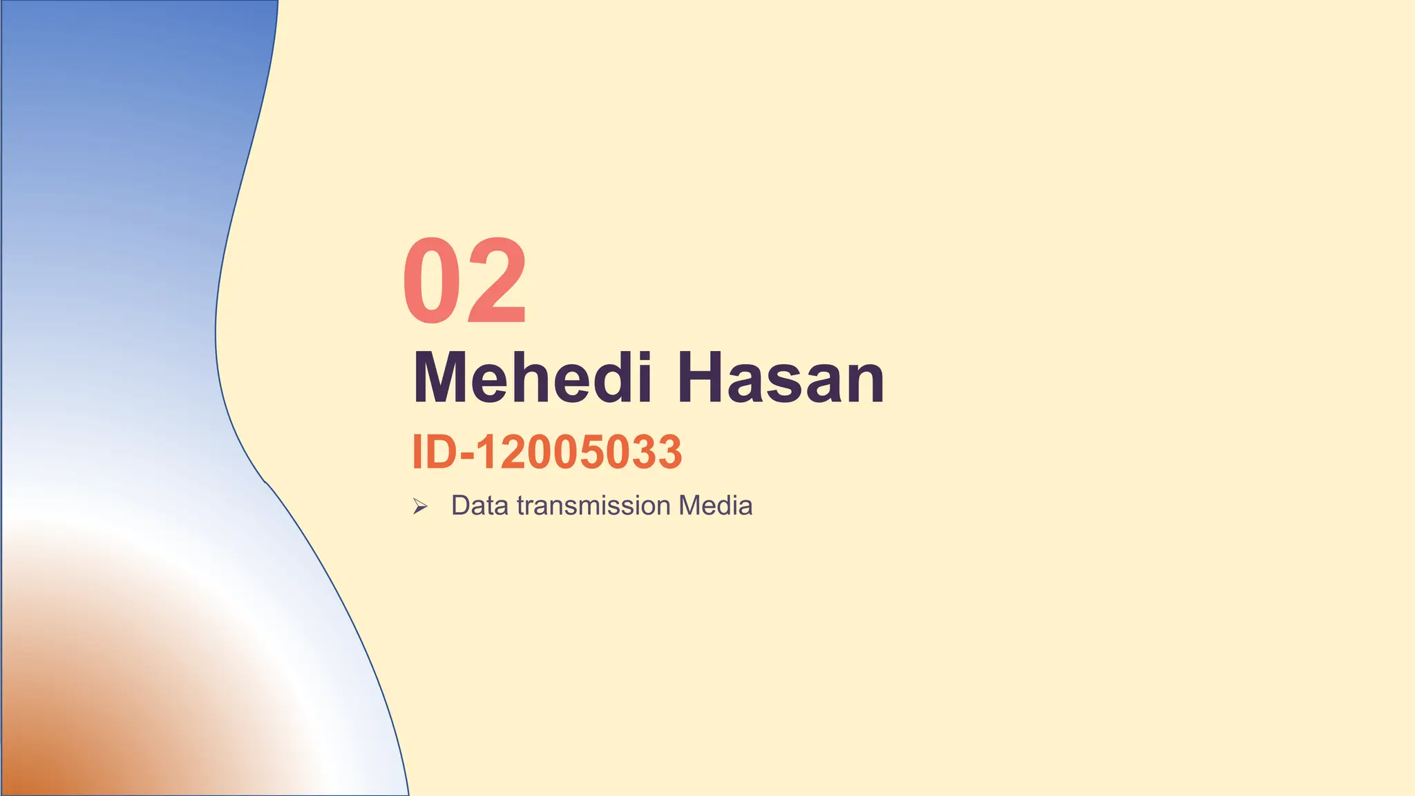 ID-12005033
 Data transmission Media
02
Mehedi Hasan
 