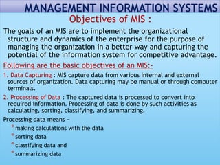 MIS as an instrument for the organizational
change:-
MIS can deliver facts, data and trends to businesses with lightning
s...