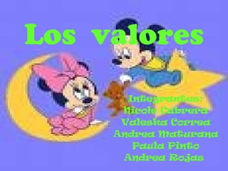 Los  valores Integrantes: Nicole Cabrera Valeska Correa Andrea Maturana Paula Pinto Andrea Rojas  