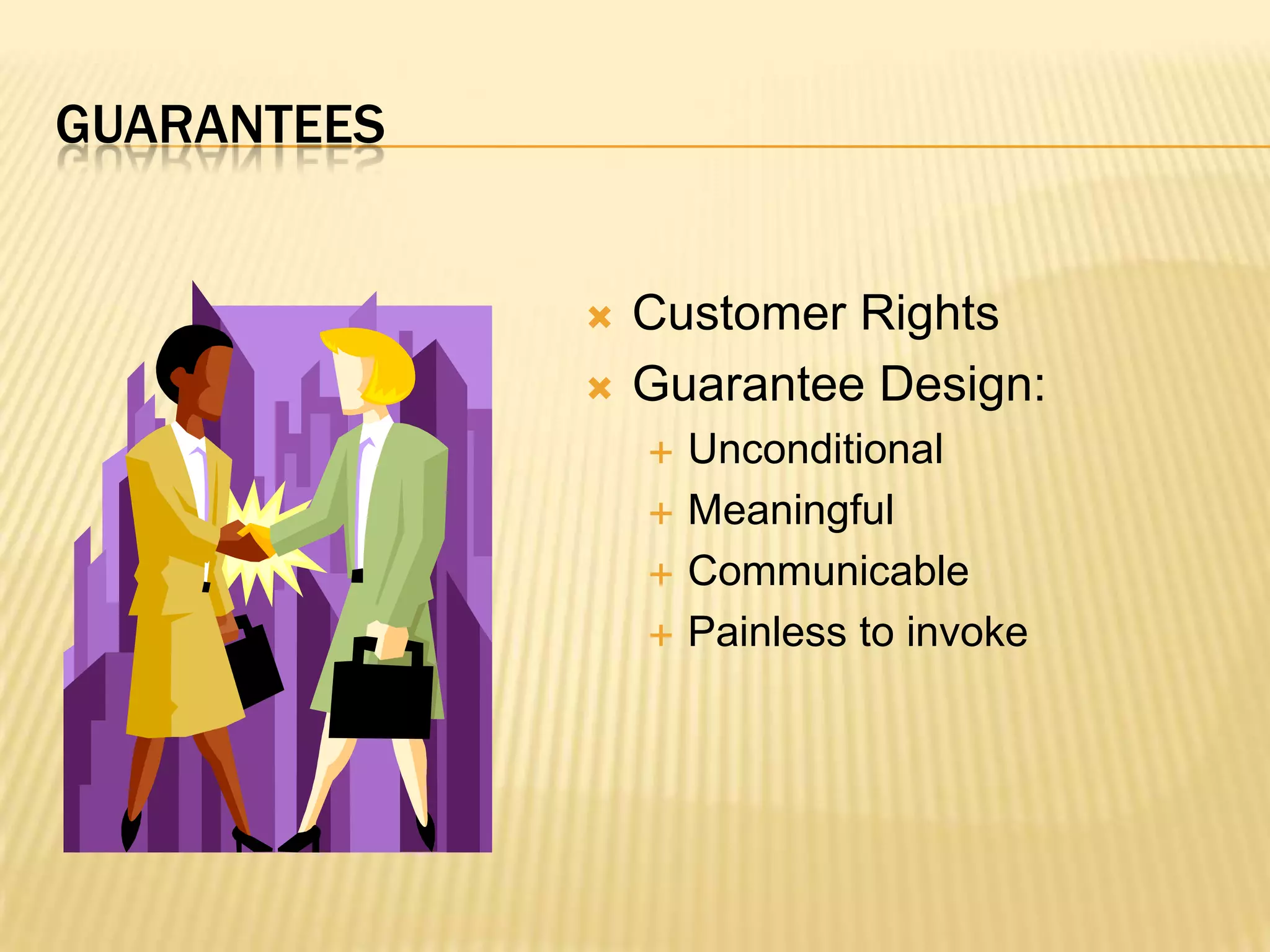 guaranteesCustomer RightsGuarantee Design:UnconditionalMeaningfulCommunicablePainless to invoke