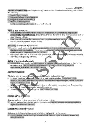 Mis 1st chapter notes foundation of is in business | PDF