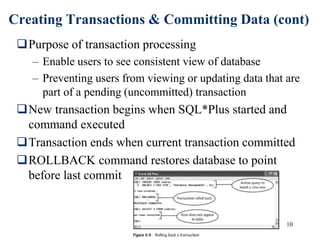 10
Creating Transactions & Committing Data (cont)
Purpose of transaction processing
– Enable users to see consistent view...