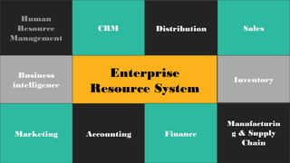 Our Goals and
Approach
Manufacturin
g & Supply
Chain
Marketing
Distribution
Human
Resource
Management
CRM Sales
Business
intelligence
Enterprise
Resource System
Inventory
Accounting Finance
 