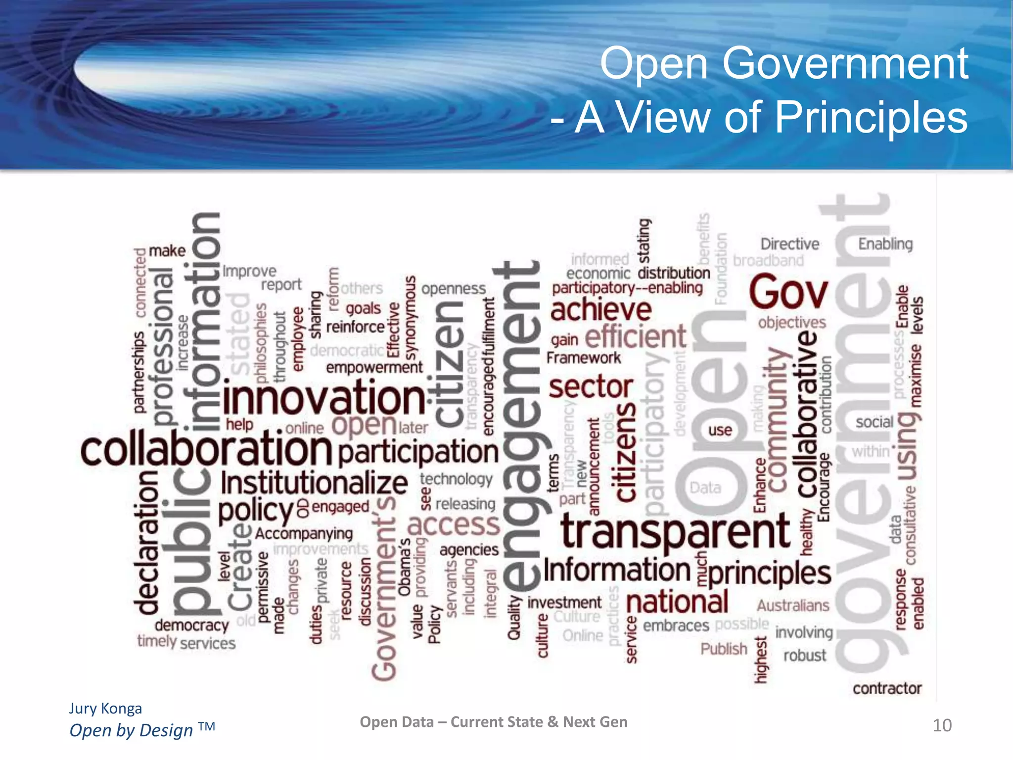 Context- Open GovernmentRoots in Freedom of Information legislation (oldest identified with Sweden in 1766, U.S.A. 1966; Canada FOI as well as Privacy Act; 1983)