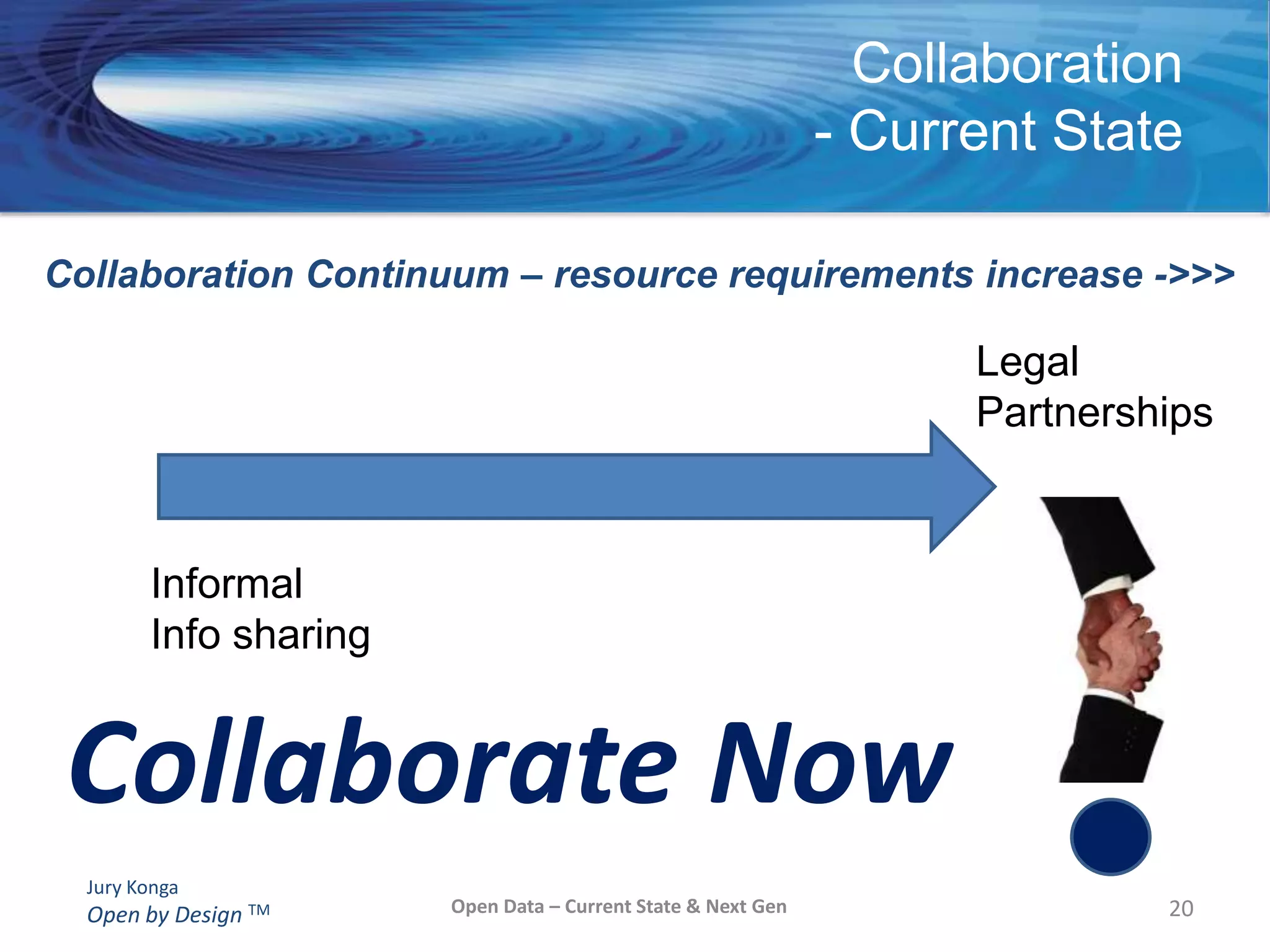 Open Data – not new, we’ve been doing it for a while … what has changed is the public’s expectations of expanded scope and ease of access to government data7Open Data – Current State & Next Gen