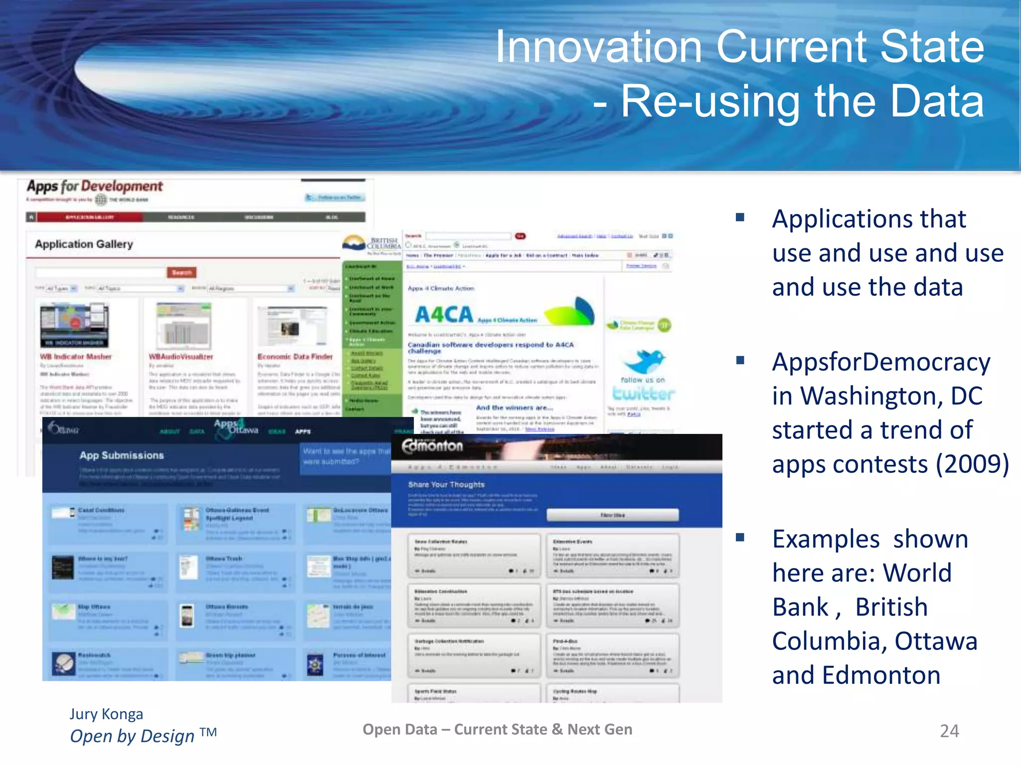 Open Government- Perspective for Local GovernmentBusiness:  Public ServicesStructure:  CorporationGovernance:  Council (Board of Directors)Servicing:  Citizens and Businesses			- the SHAREHOLDERS11Open Data – Current State & Next Gen