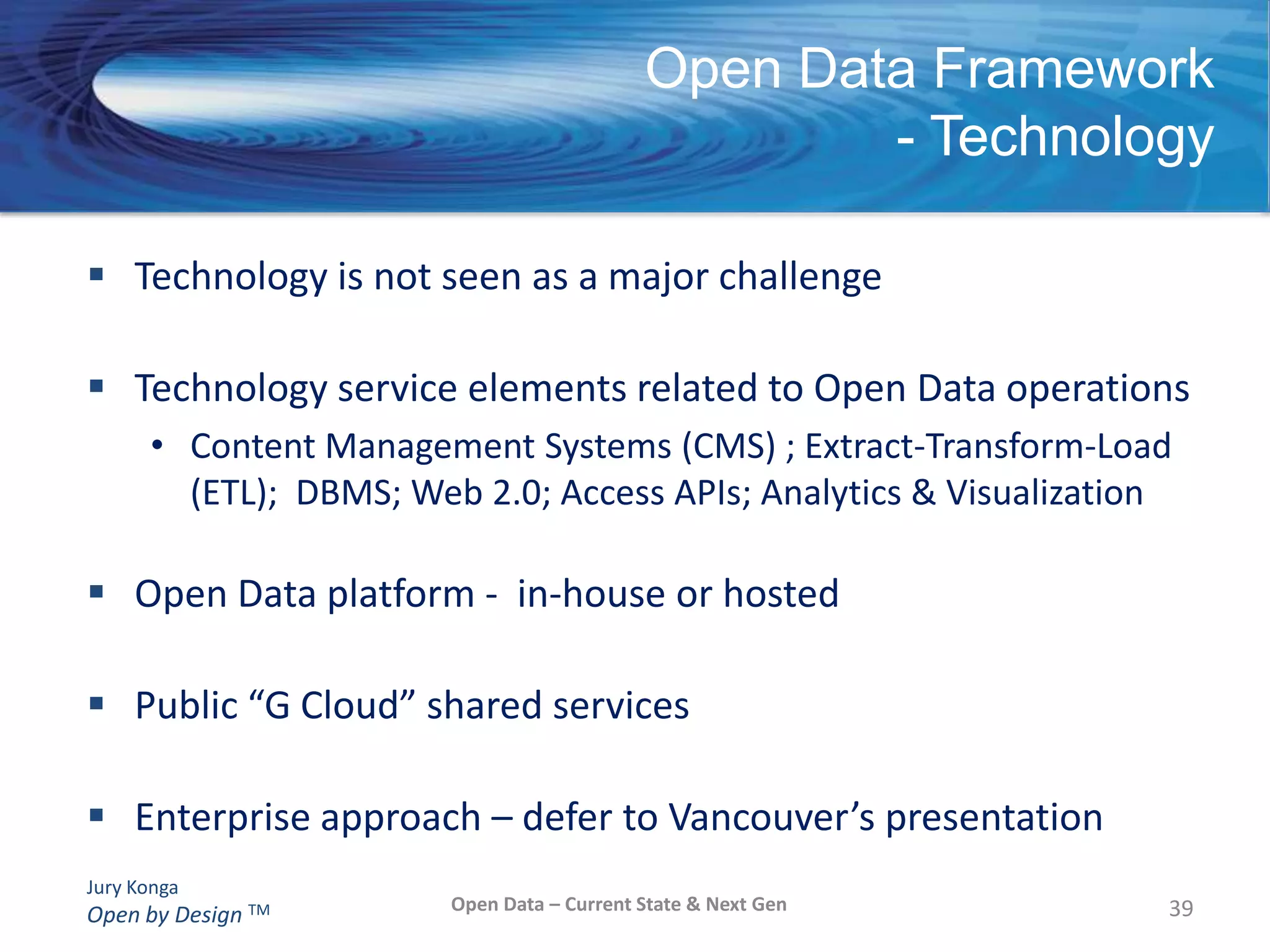 Contributing to best practices for the open data communityOpen Data – Current State & Next Gen2121