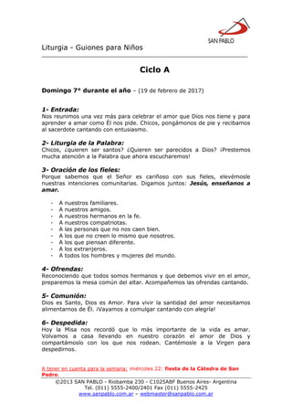 Liturgia - Guiones para Niños
__________________________________________________________________
©2013 SAN PABLO - Riobamb...