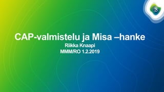 CAP-valmistelu ja Misa –hanke
Riikka Knaapi
MMM/RO 1.2.2019
 