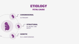 ETIOLOGY
FETALCAUSE
GENETIC
EX, X-LINKED DIISEASES
STRUCTURAL
EX, NEURAL TUBE
DEFECT
CHROMOSONAL
EX,TRIOSOMY
 