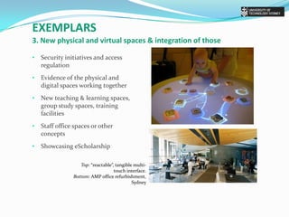 exemplars3. New physical and virtual spaces & integration of thoseSecurity initiatives and access regulation
