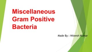 Miscellaneous
Gram Positive
Bacteria
Made By : Niteesh Kumar
 