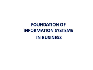 FOUNDATION OF
INFORMATION SYSTEMS
IN BUSINESS
 