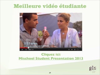 Meilleure vidéo étudiante

Cliquez ici:
Mischool Student Presentation 2013

29

 