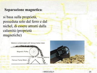 I MISCUGLI1 Separazione magnetica : si basa sulla proprietà, posseduta solo dal ferro e dal nichel, di essere attratti dalla calamità (proprietà magnetiche)  