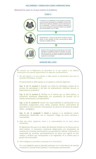 MIS DEBERES Y DERECHOS COMO APRENDIZ SENA
Seleccioné los casos 3 y 4 para resolver el problema.
CASO 3
ANÁLISIS DEL CASO
D...