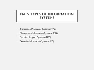 Management Information System (MIS) Types of Information Systems in ...